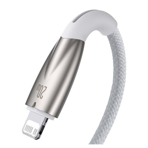 USB кабель Baseus Glimmer, USB тип-C, Lightning, 100 см, 20 Вт, білий, з індикатором, в нейлоновому обплетенні, #CADH000002 Прев'ю 3