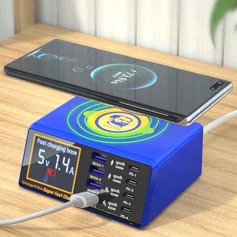 Мережевий зарядний пристрій Mechanic iCharge 8MAX , 110 Вт, Quick Charge, Power Delivery (PD), з безпровідною зарядкою, 8 портів Прев'ю 1