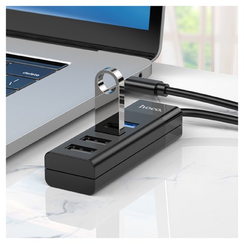 USB-хаб Hoco HB25, USB тип-C, USB тип-A, USB 3.0 тип-A, 30 см, черный, 4 порта, #6931474762429 Превью 2
