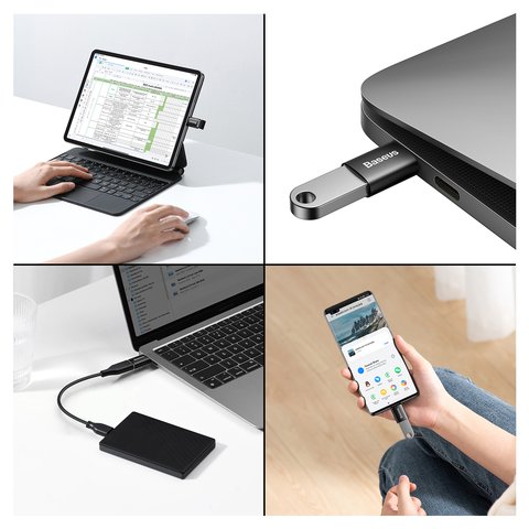 Адаптер Baseus Ingenuity Series, USB тип-C, USB тип-A, черный, OTG, #ZJJQ000001 Превью 1
