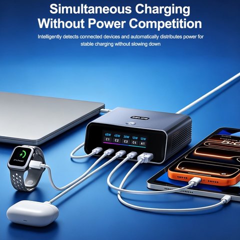 Adaptador de red RELIFE Q8, 165 W, Quick Charge, Power Delivery (PD), gris, 5 puertos Vista previa  5