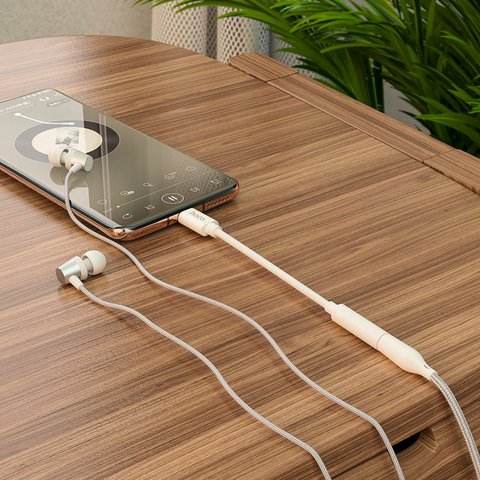 Адаптер Hoco LS30, підтримує функції мікрофона, USB тип-C, TRRS 3.5 мм, білий, #6931474739346 Прев'ю 1