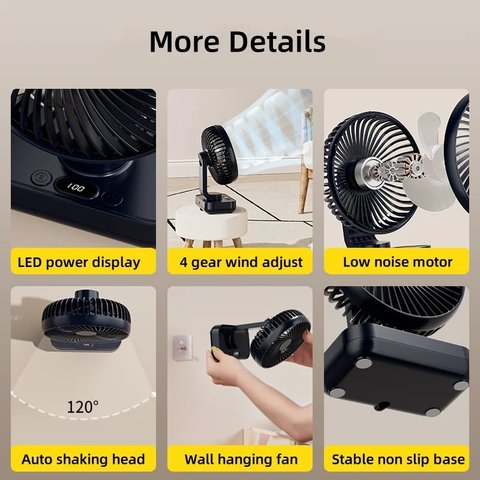 Вентилятор D606Y, белый, с дисплеем, с держателем, с аккумулятором, настольный, USB тип-C Превью 4