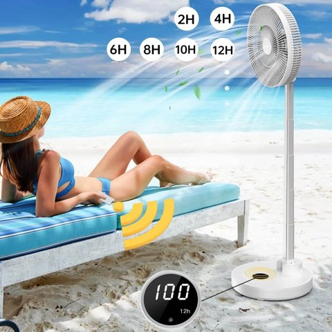 Вентилятор D1201, белый, с дисплеем, с аккумулятором, USB тип-C Превью 4